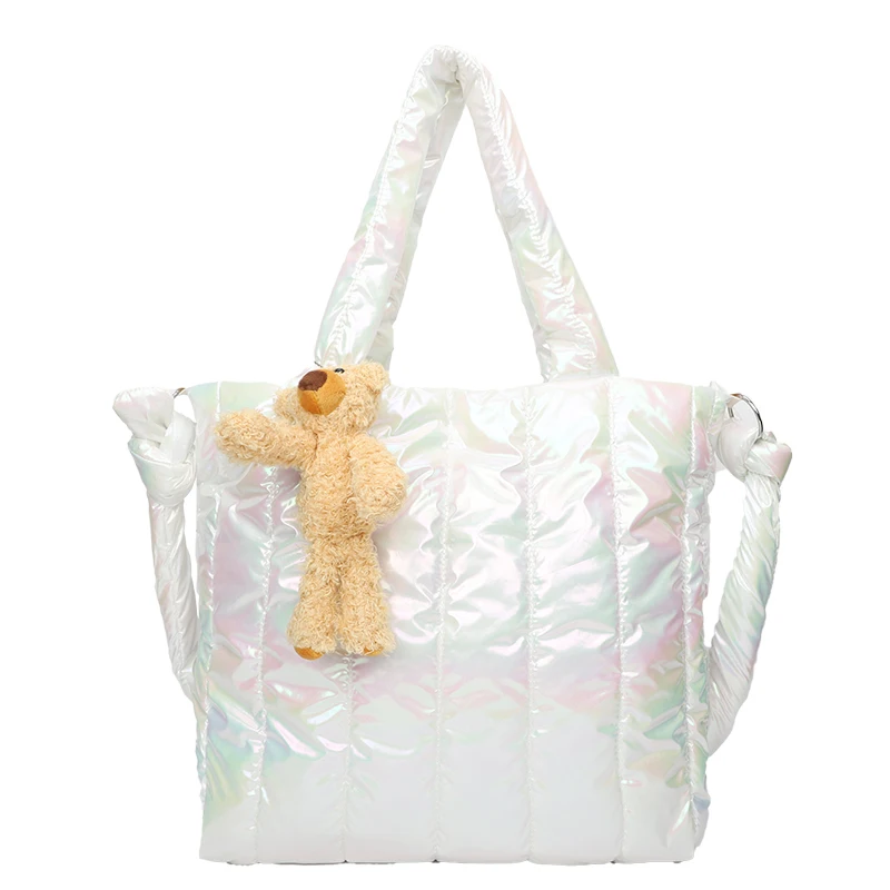 

Large Capacity Ladies Down Tote Bags Brand Design Crossbody Bag For Women 2021 Winter Fashion Space Cotton Handbags Shoulder Bag