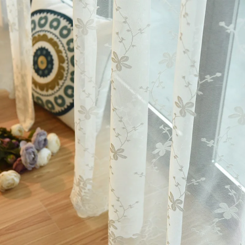 

Embroidered Sheer Curtains Pastoral Korean Style Tulle Curtain For Living Room Romantic Tulle Drapes For Window Curtains