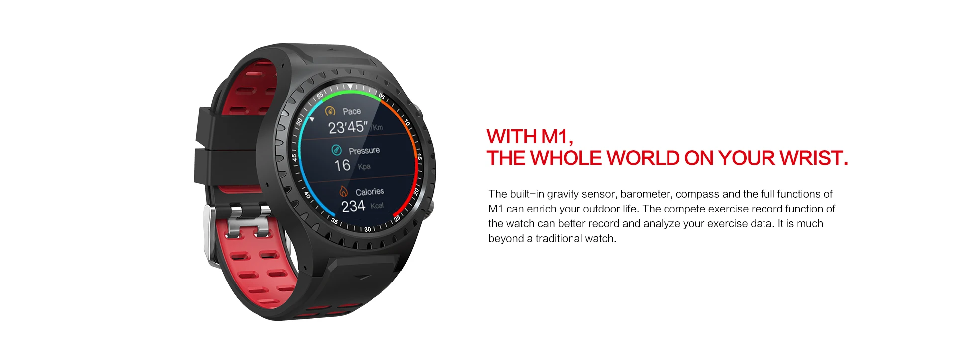 Torntisc Полный Круглый экран 1,3 дюймов M1 Смарт часы gps Android компас с Bluetooth барометр дисплей погоды спортивные умные часы для мужчин