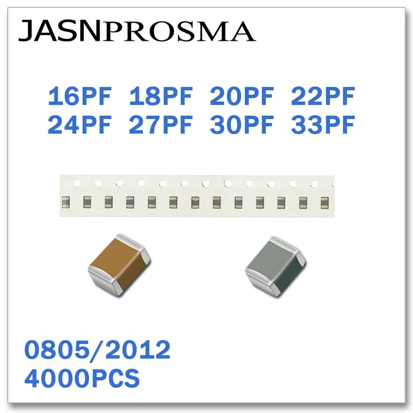 

JASNPROSMA 4000PCS 0805 2012 COG/NPO RoHS 50V 5% 16PF 18PF 20PF 22PF 24PF 27PF 30PF 33PF SMD High quality Capacitor