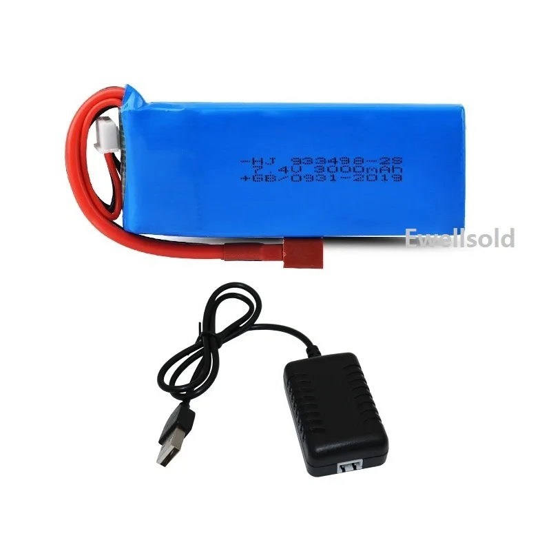 

Ewellsold (T plug )Wltoys 144001 124018 124019 R/C truck spare parts 7.4V 3000mAh Lipo Battery 933498-2s 7.4 v 3000 mah