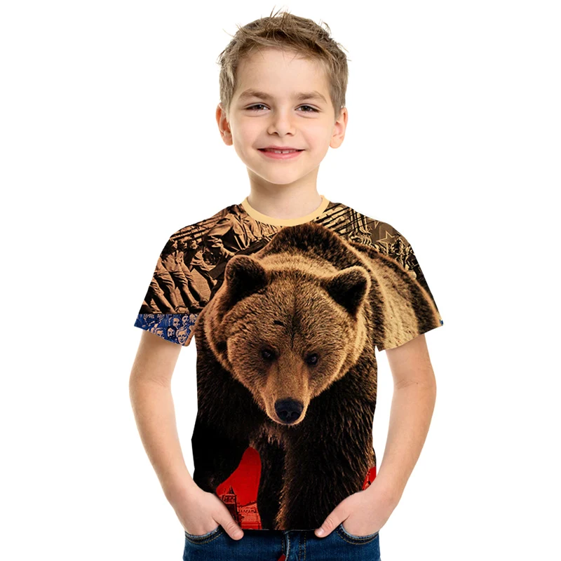 Детская футболка с рисунком животного волка медведя тигра | одежда и обувь