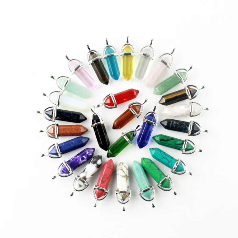 Женское ожерелье с подвеской из блестящего камня шестигранной колонной в