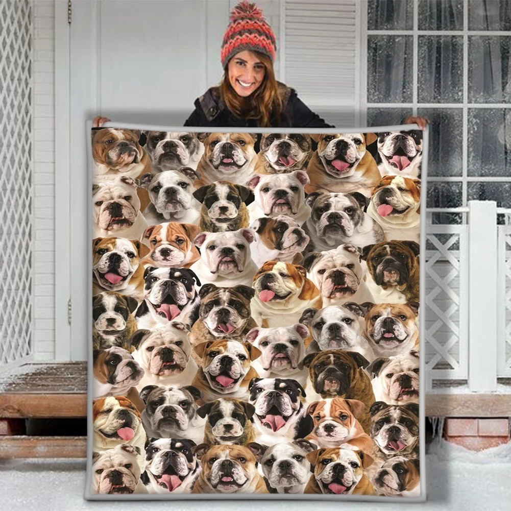 Английский бульдог забавные щенки лицо мягкое плюшевое Флисовое одеяло|Одеяла| |