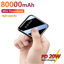 Mini Power Bank 80000mAh Portable External Battery with 2 USB Digital Display Fast Charging Charger for Xiaomi IPhone Samsung