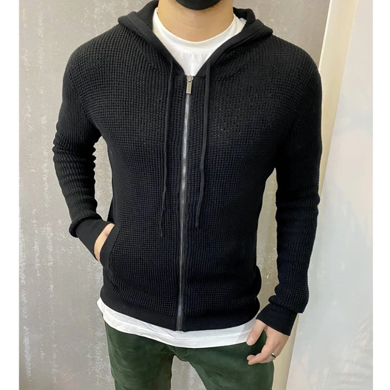 Текстурный кардиган на молнии черный мужской с капюшоном мужская шапка свитер