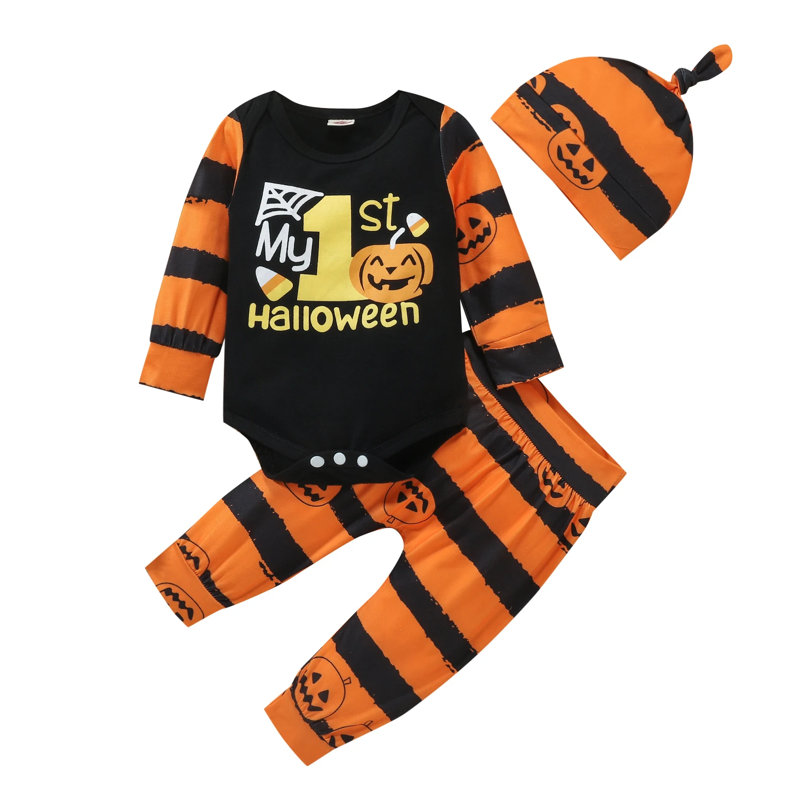 

Комплект одежды Lioraitiin для новорожденных девочек и мальчиков 0-24 мес., комбинезон и штаны с длинным рукавом и буквенным принтом для Хэллоуина,...