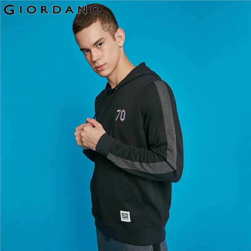 Giordano мужской свитшот кенгуру, с капюшоном из натурального хлопка,с небольшой вышивкой на груди