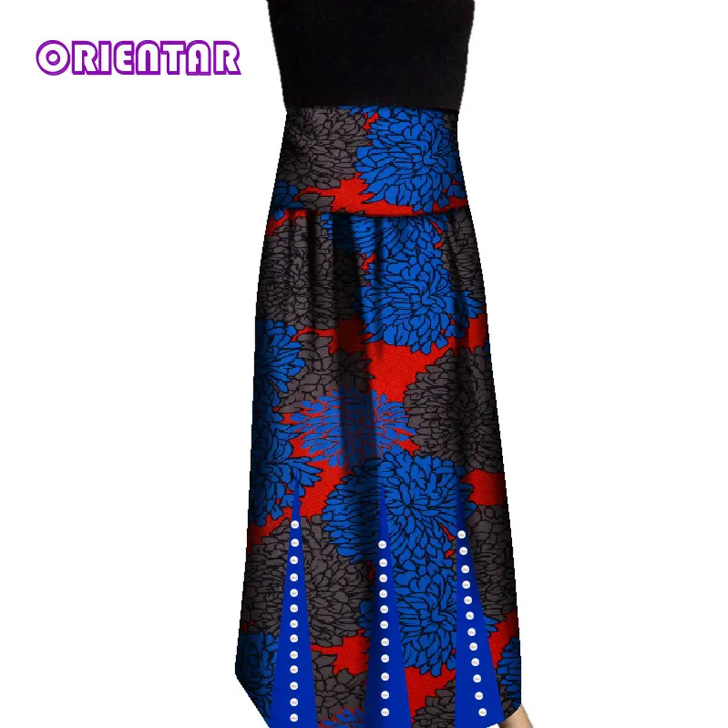 

Fashion African Print Long Skirts for Women Bazin Riche Cotton Traditional African High Waist Pleated Pearl Skirt WY3467