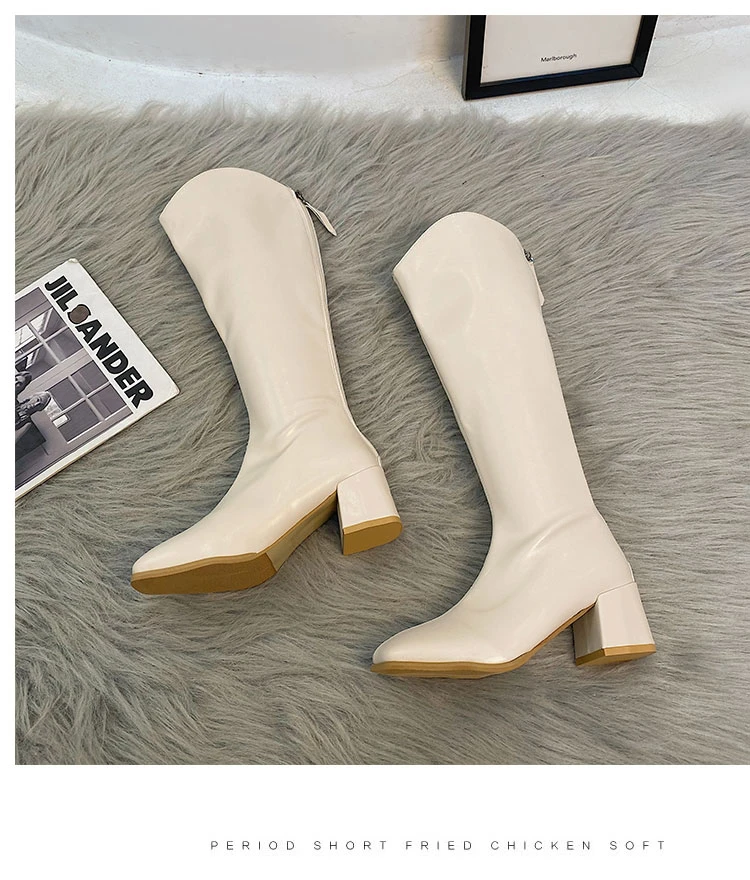 

Женские сапоги до колена, теплые плюшевые женские модные зимние сапоги, слипоны на среднем каблуке, из искусственной кожи, водонепроницаема...