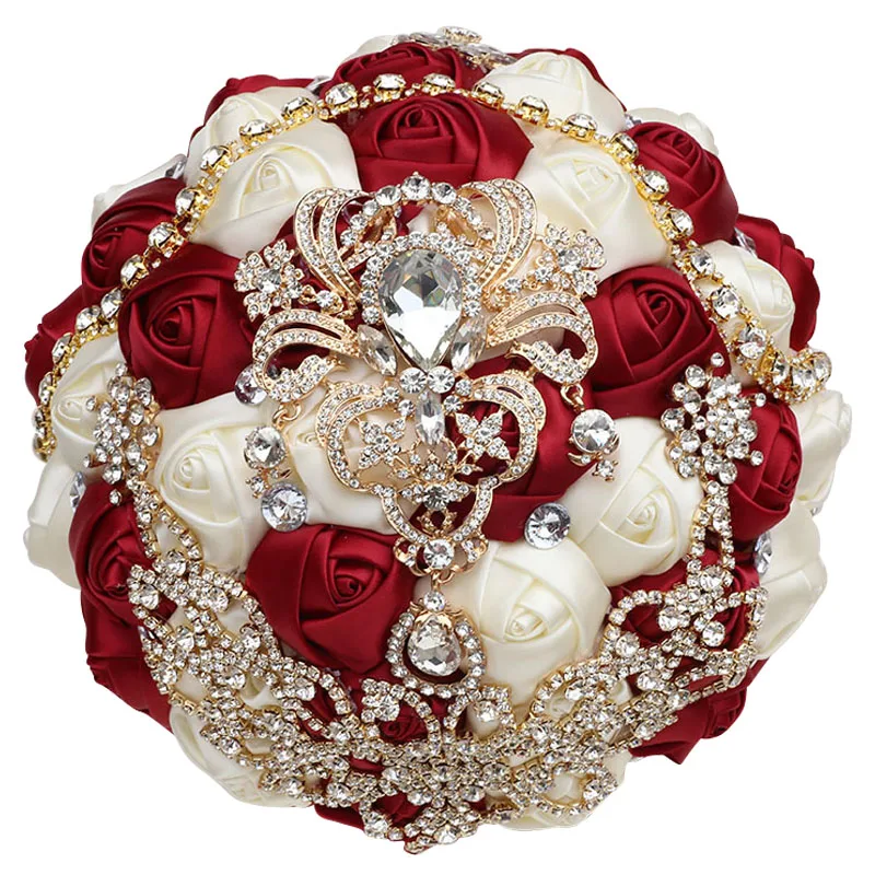 

Роскошный букет Стразы для невесты и планшетов розы ручной работы Свадебный букет W386G