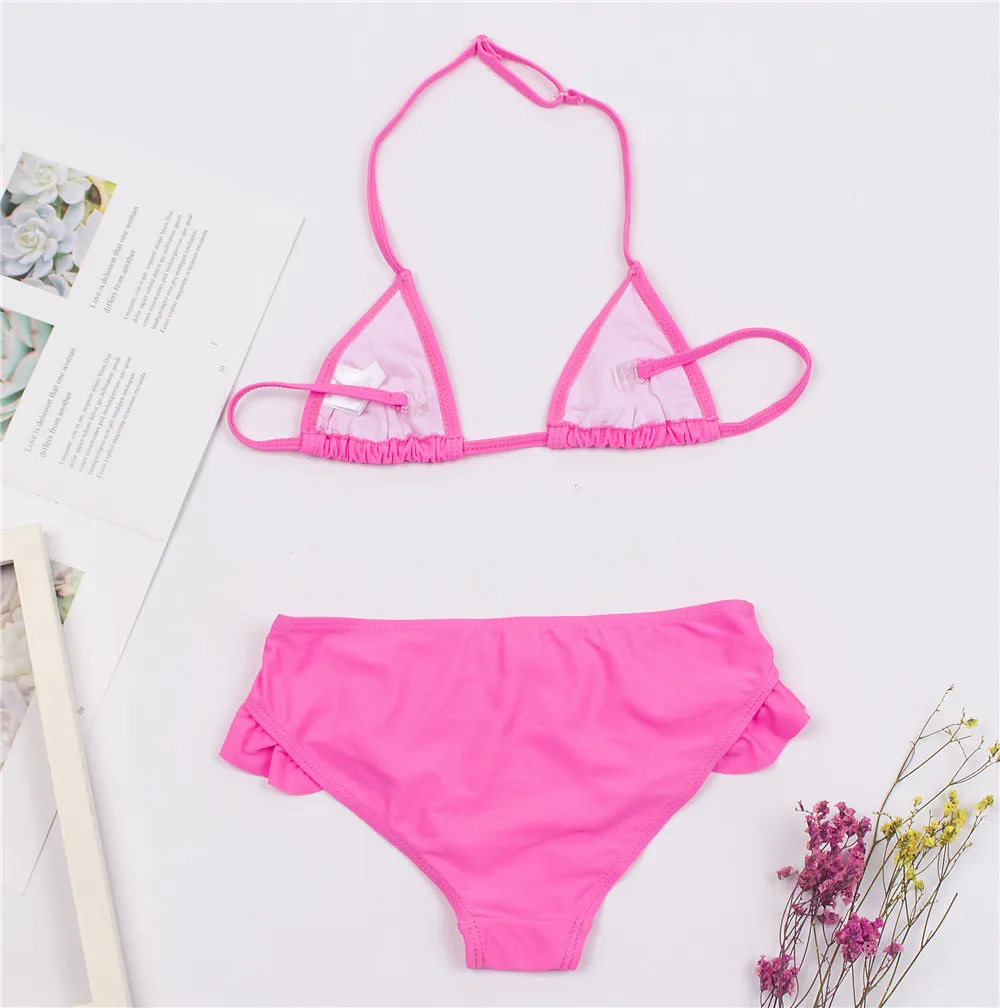 Однотонные Детские бикини с оборкой для девочек детский купальник украшением из