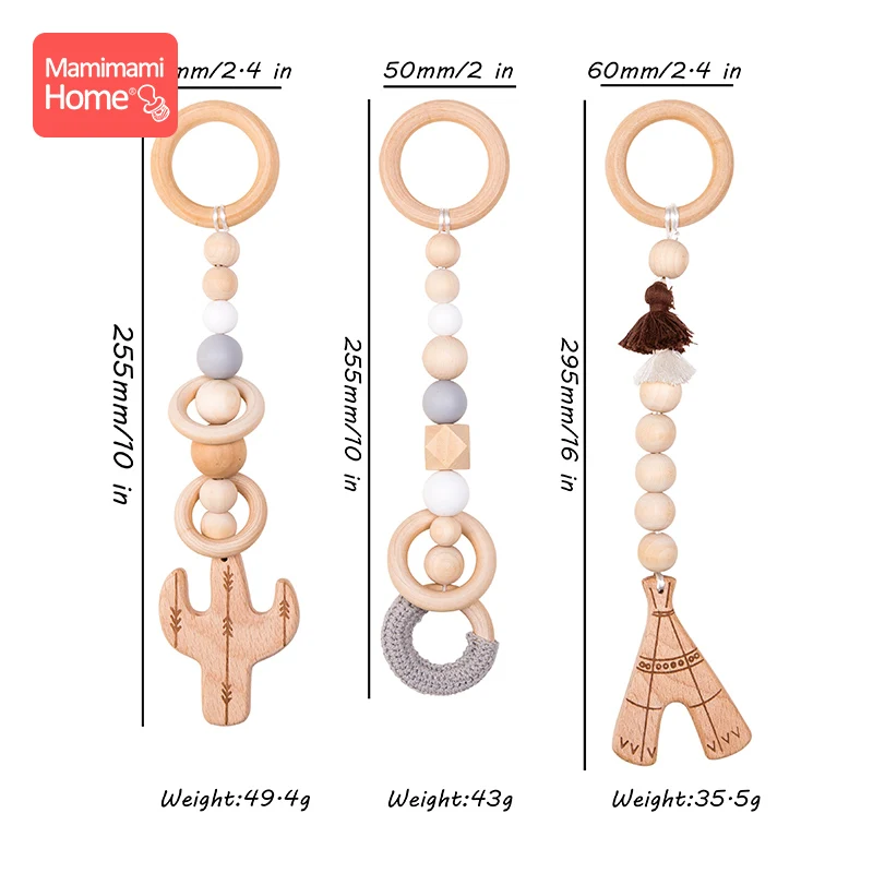 gray set Mamihome детская деревянная цепочка для прорезывателя для детского спортивного зала Сенсорное кольцо-тяговое буковое кольцо крючком из бисера Детские товары деревянная пустая подвеска - Цвет: gray set