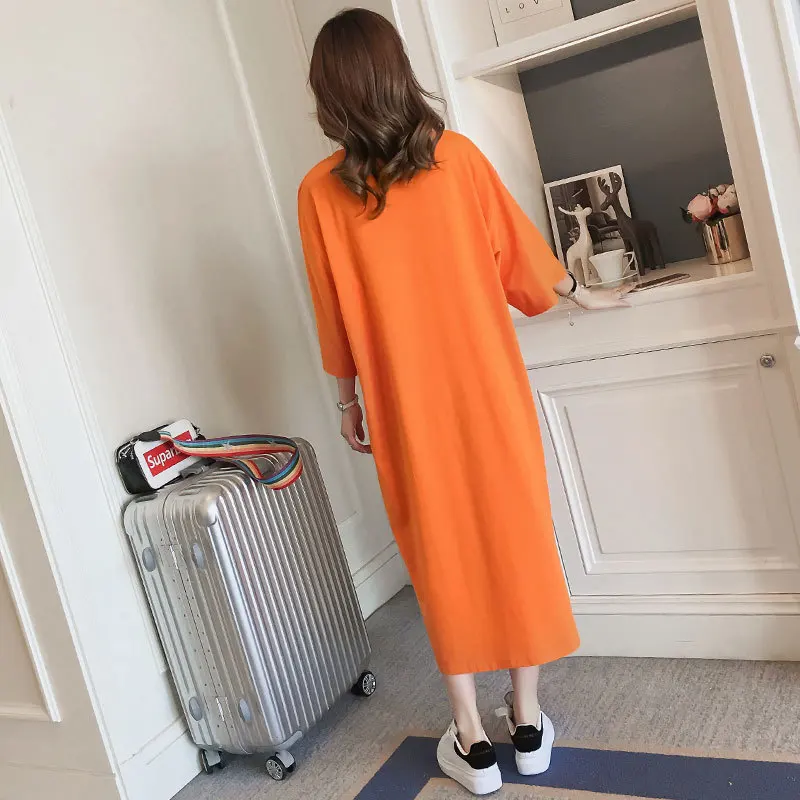 #4915 летнее повседневное Хлопковое платье-футболка с надписью в Корейском стиле
