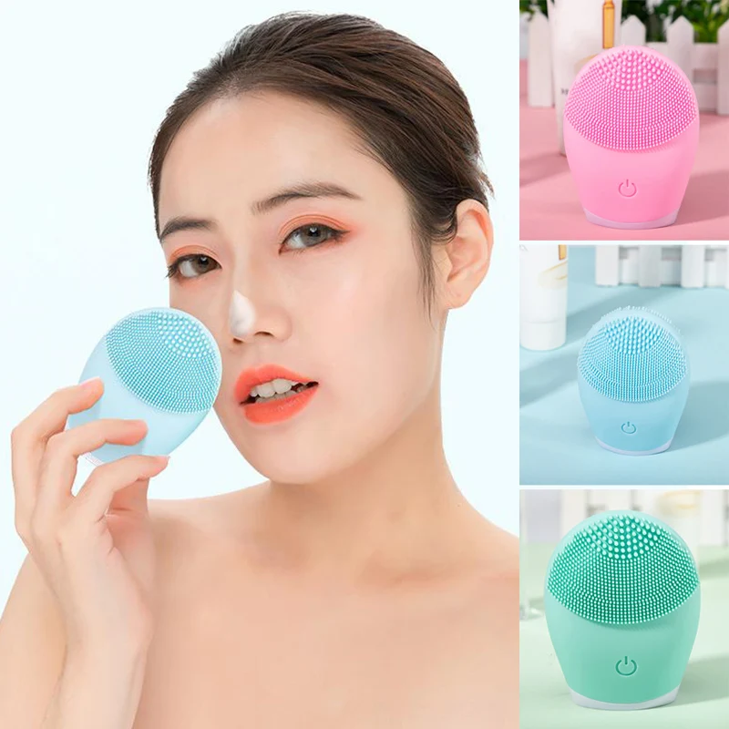 

Silicone Facial Cleansing Brush Sonic Vibration Waterproof Face Brush for Deep Cleaning Exfoliating Blackhead Removal MH