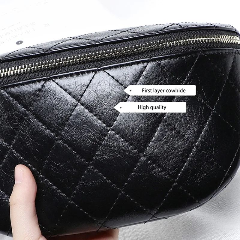 

Women'S Bags 2021 Genuine Leather New Diamond Chain Female Chest Bag Leather Ins Tide Messenger Bag Fashion Waist Dumplings Bag