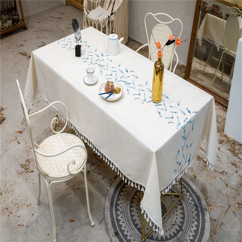 Новый стиль скатерть из хлопчатобумажной ткани с бахромой в виде листьев