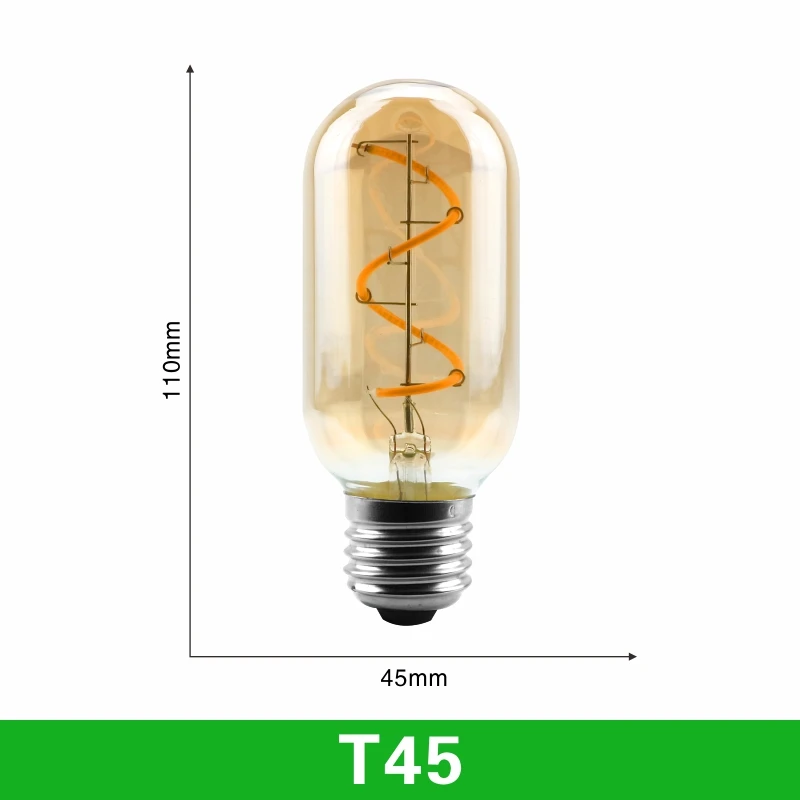 T45 ST64 G80 G95 G125 T225 Spiral Light LED Filament Bulb 4W 2200K Retro Vintage Lamps Decorative Lighting Dimmable Edison Lamp - Испускаемый цвет: T45