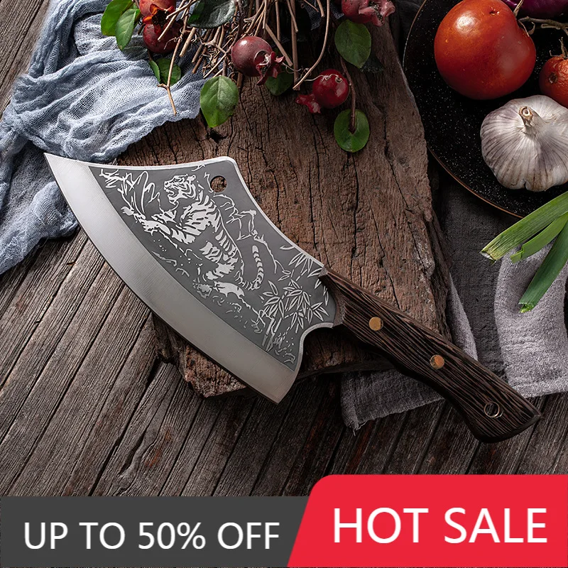 

Острый кухонный нож из нержавеющей стали, нож для измельчения бытовой тигровый узор, нож для резки курицы, утки, убоя, рыбы
