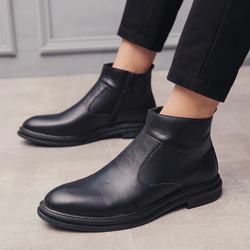 

British style mens fashion big size chelsea boots natural leather shoes point toe ankle boot gentleman short botas sapato bottes