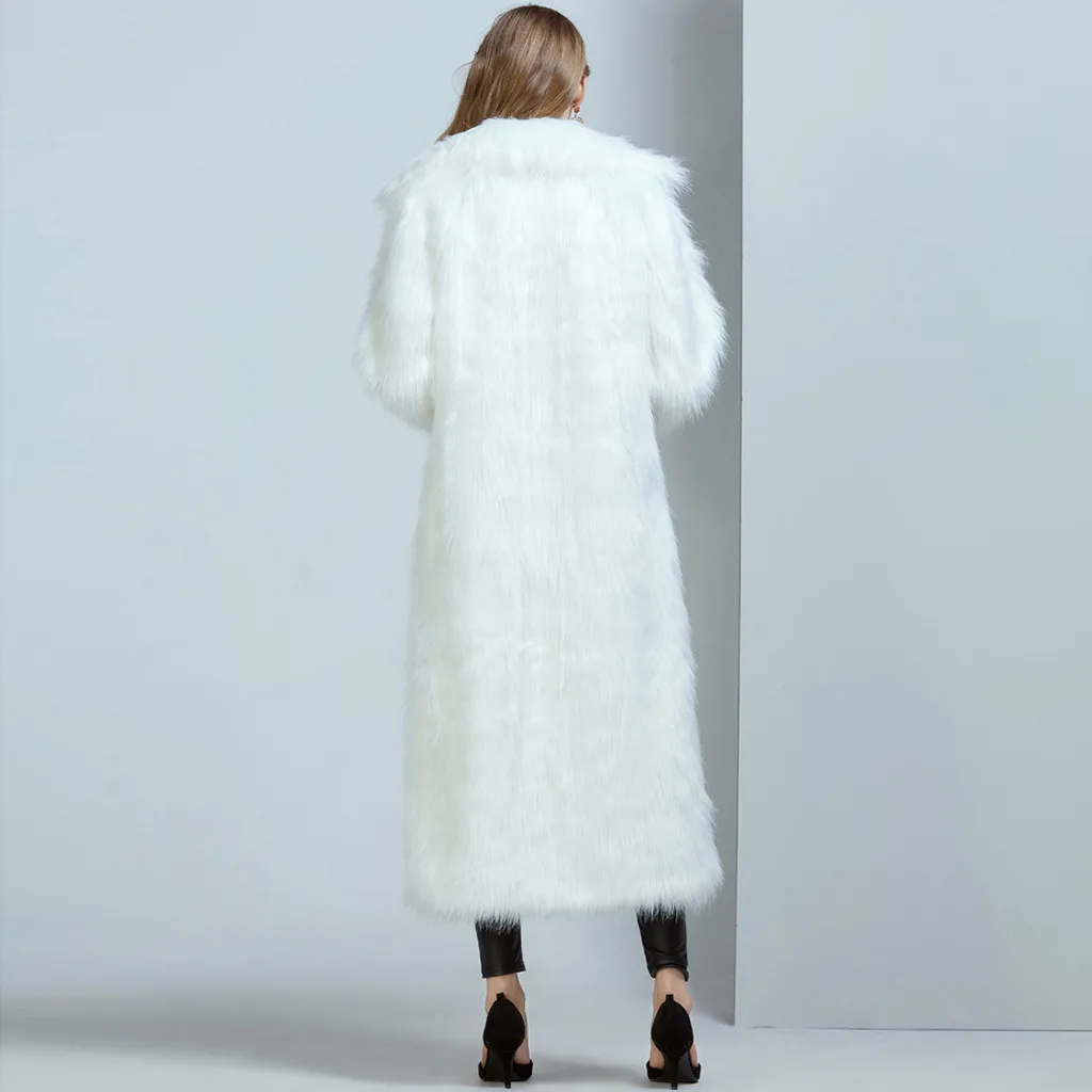Ladies Faux Fur Wool Lamb Long Coat Fashion Women Outwear Long Sleeves Warm Coat Plush Jacket Long Overcoat Solid Plus Size