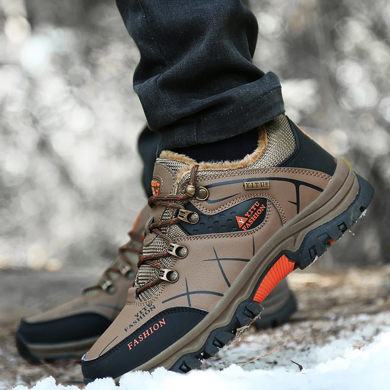 Мужские кроссовки для альпинизма зимние толстые меховые походные мужчин
