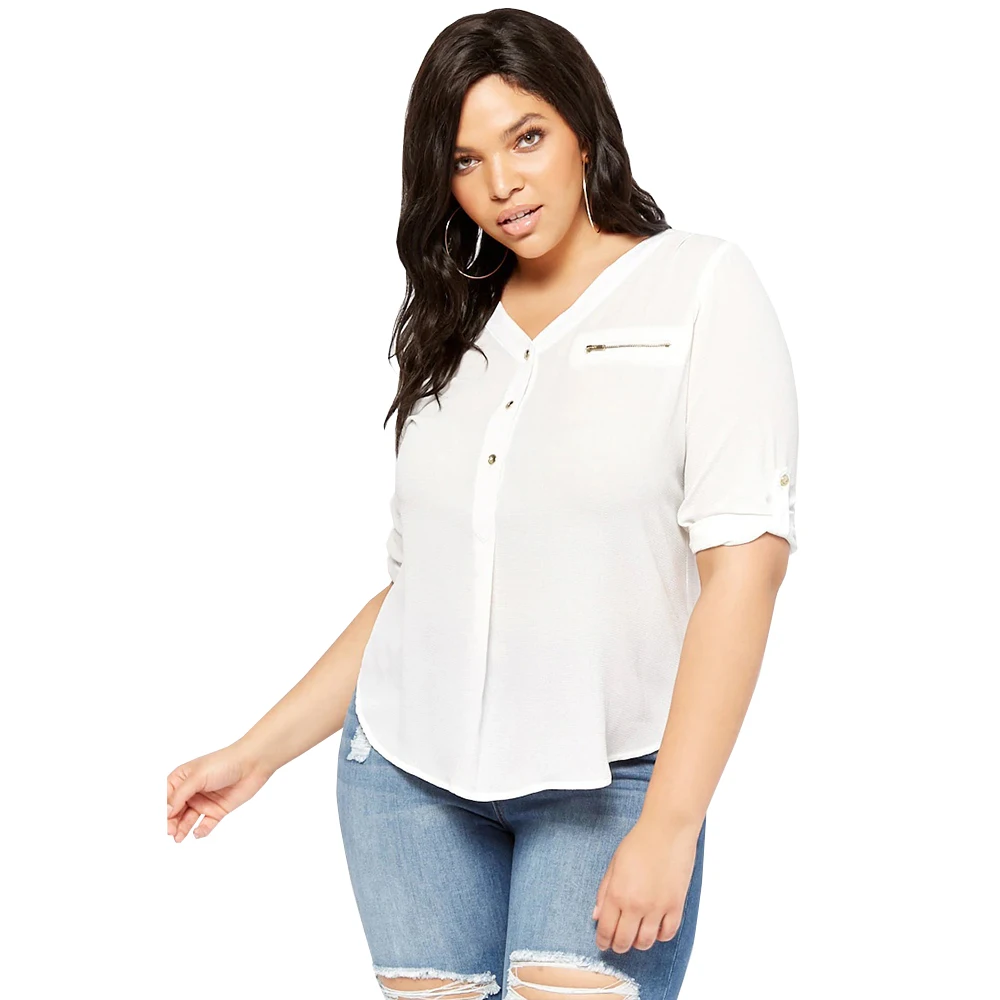 Женский белый топ размера плюс Повседневная шифоновая футболка офисный женский