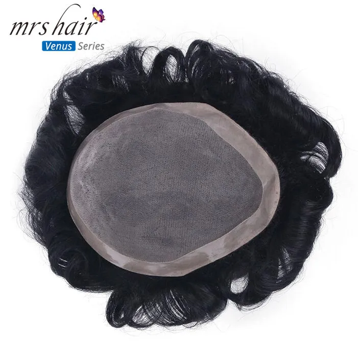 MRS HAIR мужской парик Remy человеческие волосы кружева Тонкий ПУ заменить мужчин t система Toupees мужские волосы парики