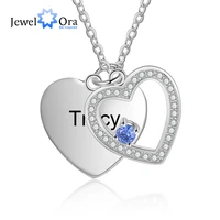 jewelora personalized engraving name zirconia heart necklace custom birthstone pendant necklaces for women wedding promise gifts