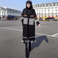 2021 new womens autumn winter plus size long woolen coat female stitching hit color over knee woolen fashion chinese style top