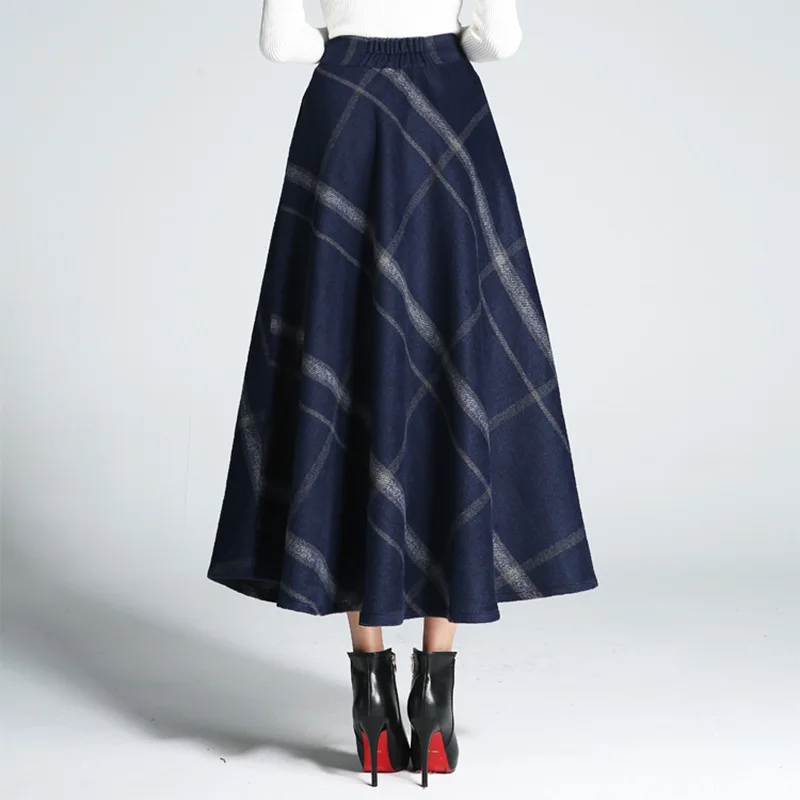 Зимние теплые шерстяные длинные юбки с высокой талией женская модная уличная