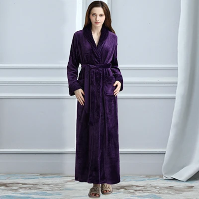 Women Purple Распродажа, мужской удлиненный мягкий как шелк фланелевый Халат, мужской зимний теплый банный халат, мужской халат, халаты, мужские кимоно халаты - Цвет: Women Purple
