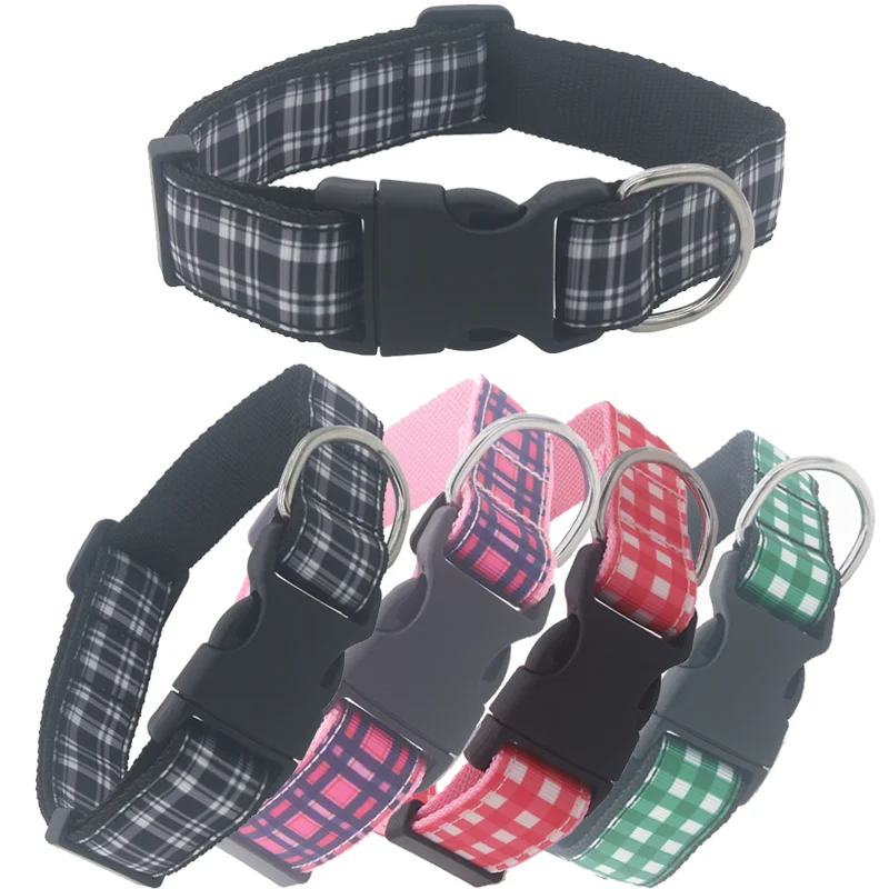 

DHK 1inch 25mm Dog Collar Plaid Grid Personalized Adjustable High Quality Ribbons Sewing Material Pet Collars Craft E2002