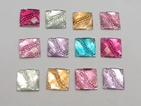 200 mixed color acrylic flatback square with dotted wave rhinestone gems 10x10mm