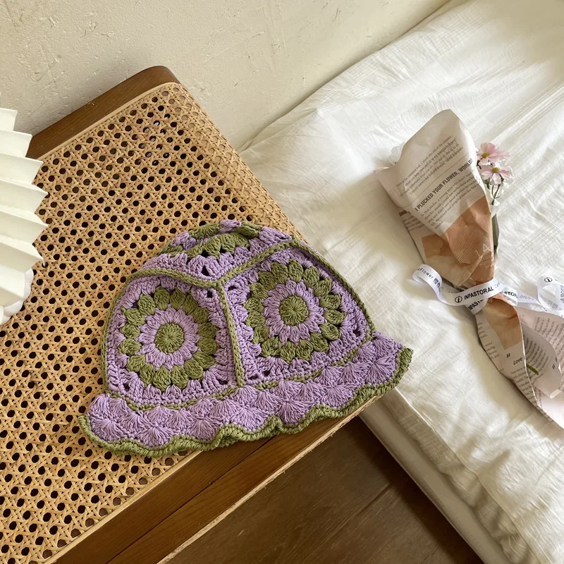 

Women Hollow Flower Knitted Fisherman Hat Handmade Crochet Matching Basin Hat Spring Summer Sunscreen Sun Hats Female Panama