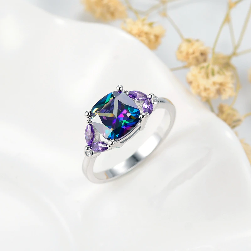 Женские Классические кольца ANGELFRIGG серебристые с разноцветными фианитами AAA