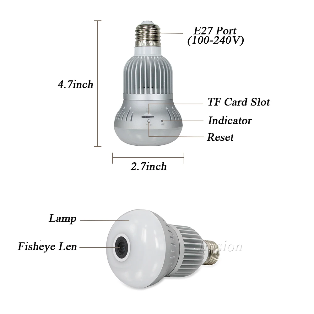 Мини камера с Wi Fi панорамной лампочкой рыбий глаз 360 градусов 960P ночное видение
