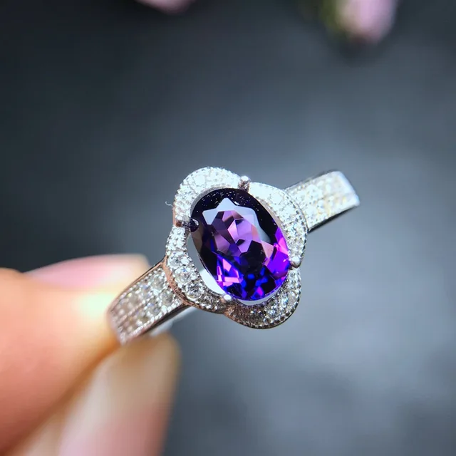 Blackfriday sale big size purple color Amethyst gemstone ring women silver ring natural gem 925 sterling silver New year gift 2