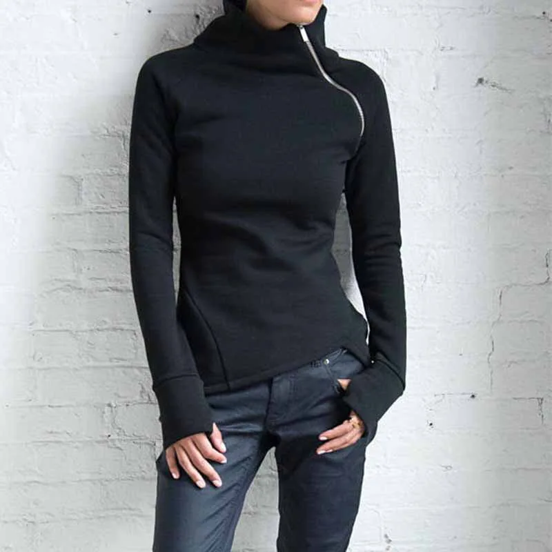 

Autumn Hoodies Sweatshirts Plus Size 2020 Womens Casual Solid Long Sleeve Pullover Turtleneck Slim Fit Zippers Sweatshirt