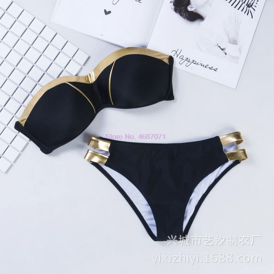 by dhl 100pcs new Gold Stamping Bikini Set Sexy Padded Women Swimsuit Push Up Bandeau Swimwear Beachwear Brazil Bathing Suit |