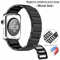 luxury magnetic chain strap fr apple watch series 7 6 5 4 3 premium stainless steel metal link band bracelet 40mm 45mm