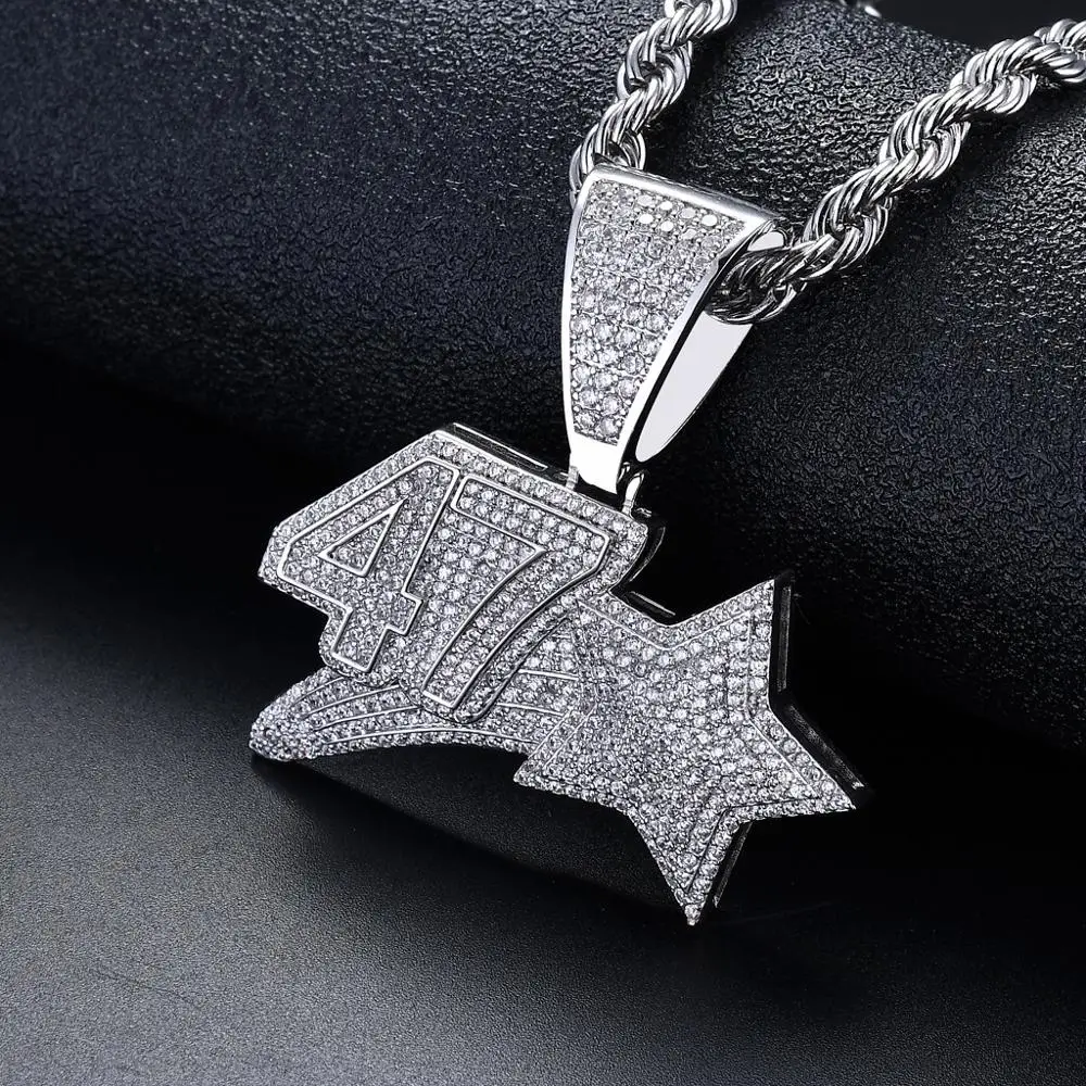 

Freewear Hip Hop Full CZ Zircon Paved Bling Iced Out 47 Star Pendants Necklace Silver Color Fashion Jewelry