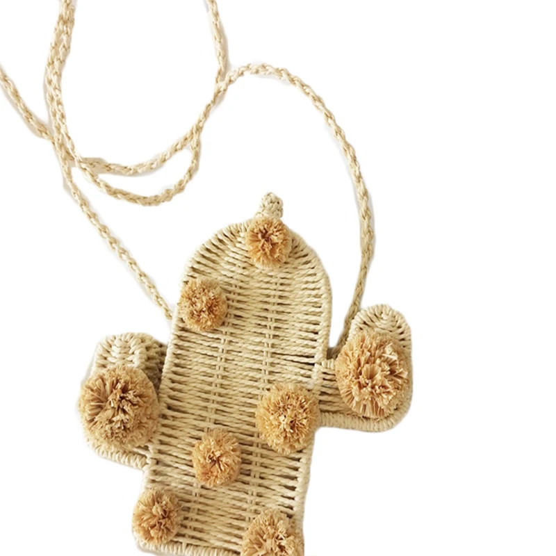 

Cactus Rattan Single Shoulder Strap Straw Bag Women Solid Mini Hard Diagonal Bag Women'S Leisure Vacation Diagonal Bags Woman
