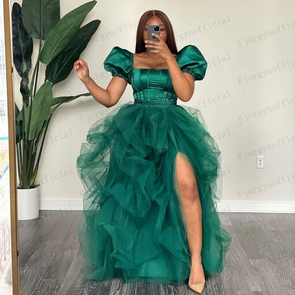 

Зеленый с вуалью и балетной пачкой длинная юбка для Для женщин драпированные пышные фатиновые высокое Разделение макси для выпускного вече...