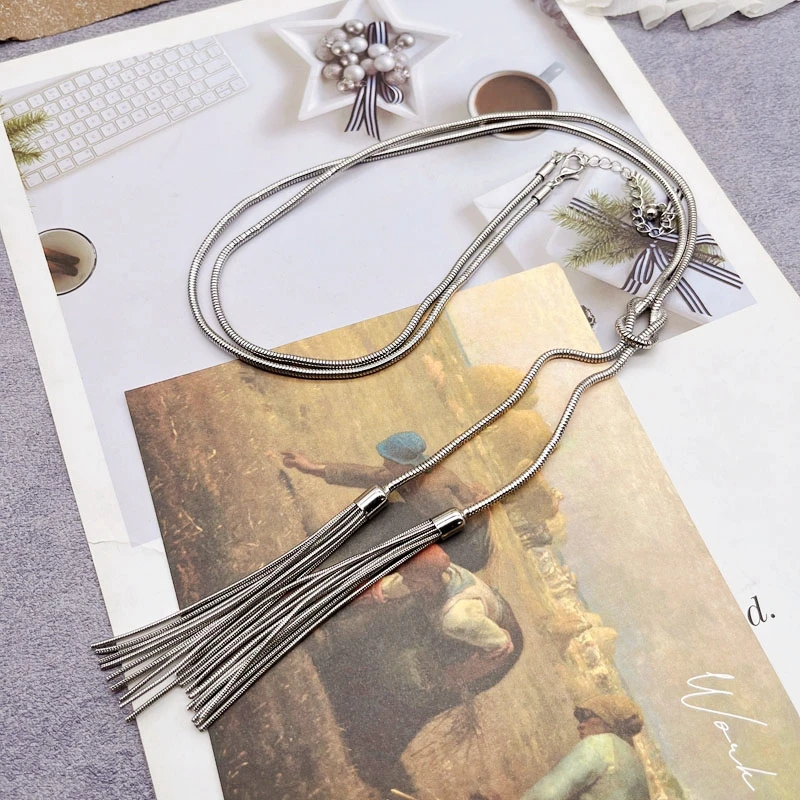 

Tassel Pendant Necklace Chains Jewelry Simple Snake Chain Accessories Mujer