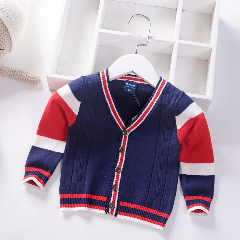 navy blue Детский свитер, Хлопковый вязаный кардиган для мальчиков, модная одежда для младенцев, свитер на пуговицах для мальчиков, кардиган для малышей, детские топы - Цвет: navy blue