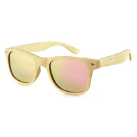 dropshipping polarized vintage stylish retro women pink lens rectangular natural bamboo laminated frame sunglasses