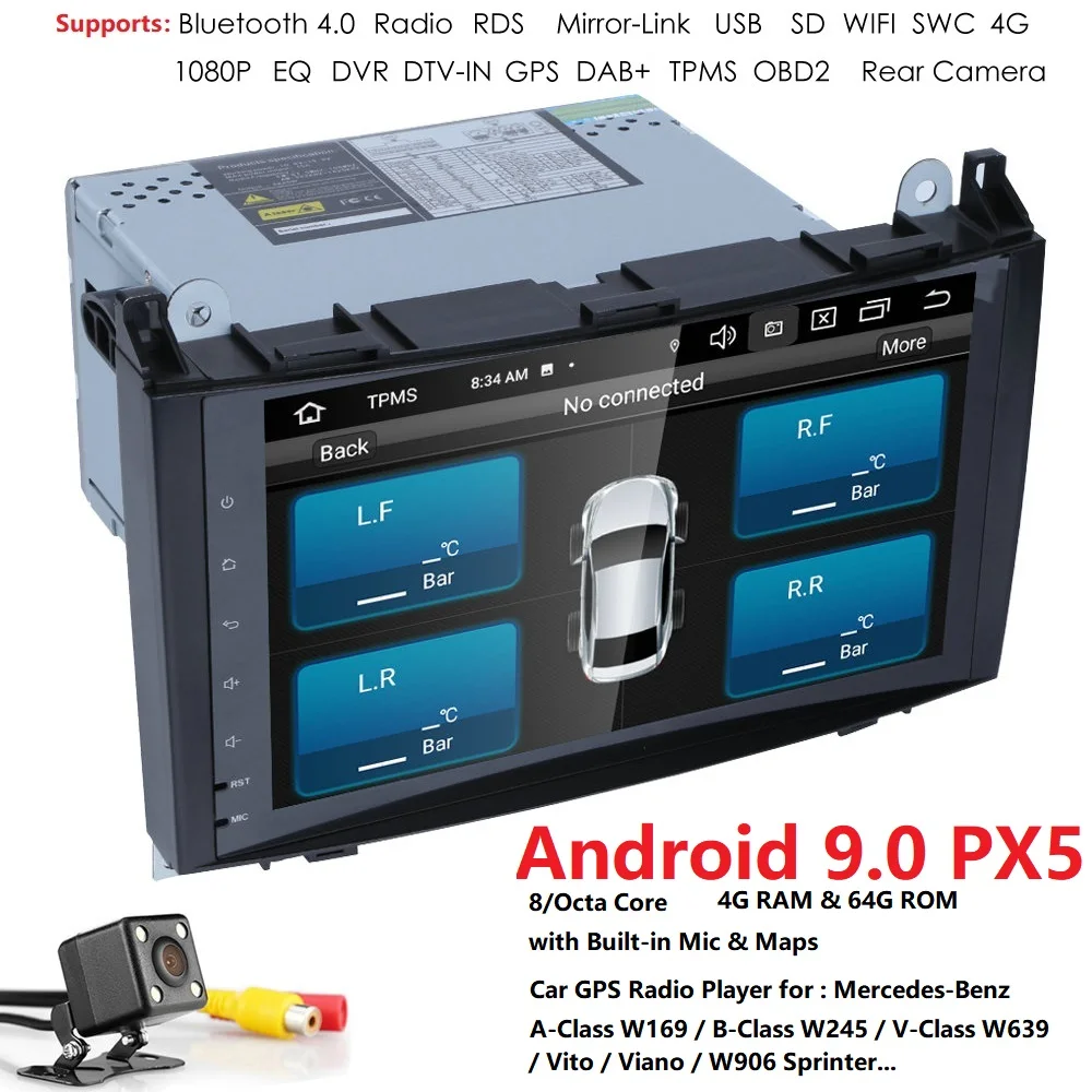 4G+ 64G 4GWIFI 2din no-DVD gps головное устройство для Mercedes Benz B200 A B класс W169 W245 Viano Vito W639 Sprinter W906 Bluetooth радио