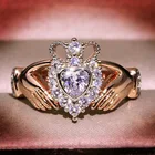 2020 новые Брендовые женские кольца в форме короны сердца принцессы большое AAA + циркониевое розовое золото Заполненные Романтические Свадебные обручальные кольца в каратах