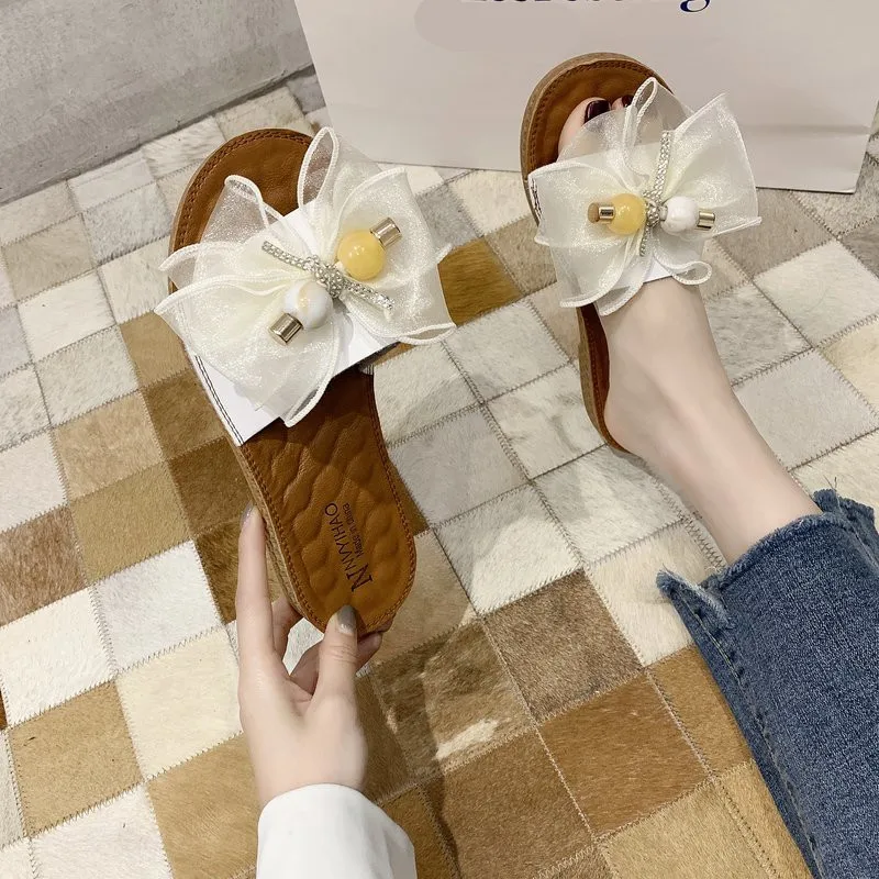 

Glitter Slides Low Shoes Butterfly-Knot Summer Clogs Woman Ladies' Slippers Fashion Pantofle Jelly Beach Luxury Flat 2021 PU Cry